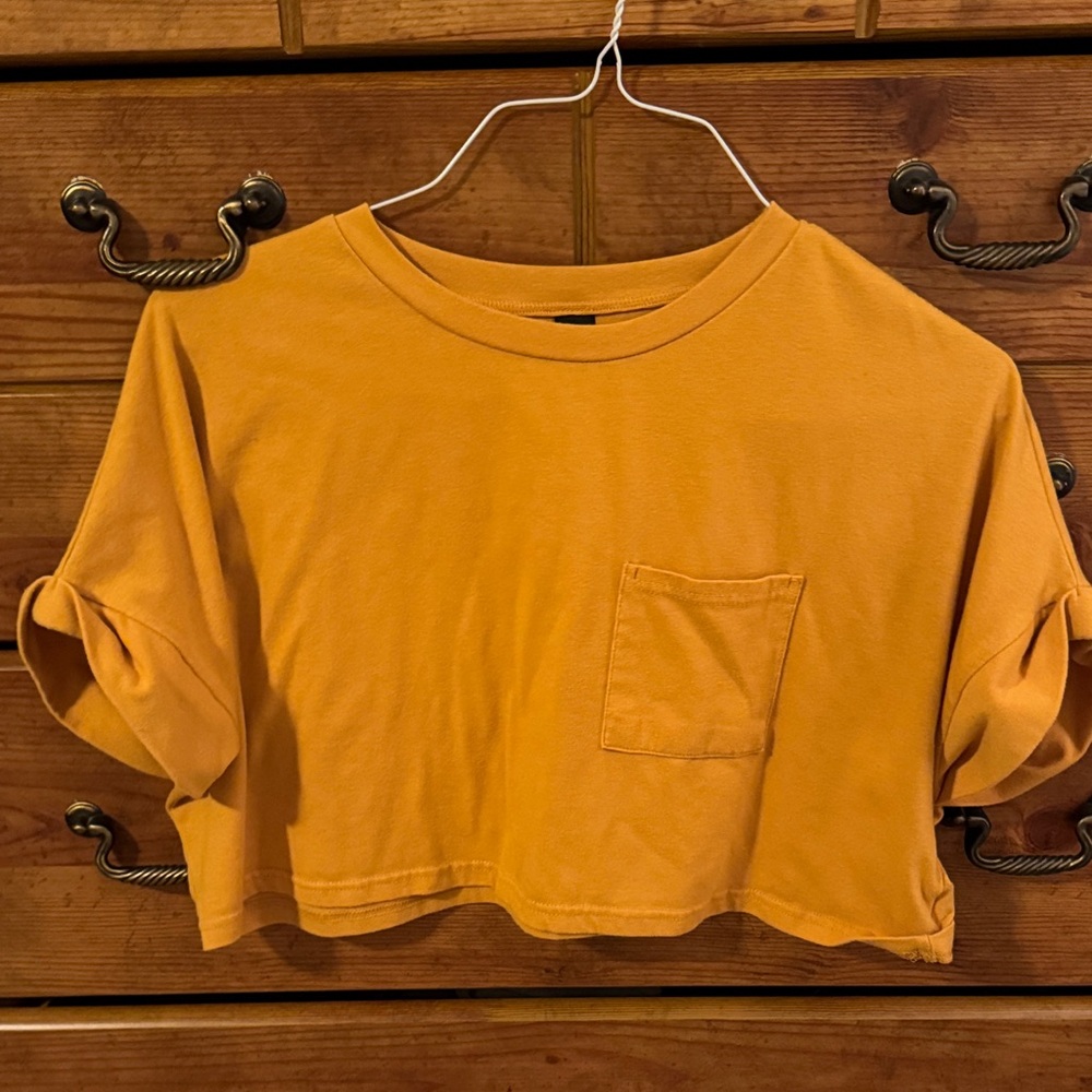Orange-Yellow Cropped T-Shirt with Pocket